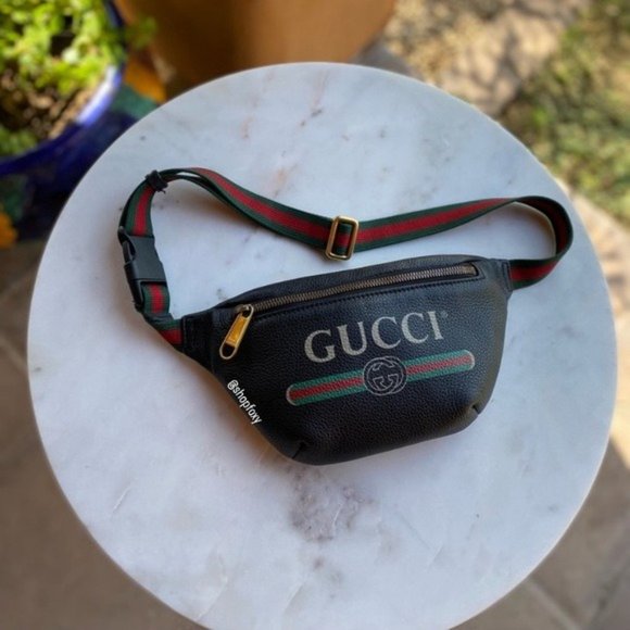 SOLD Gucci Grained Calfskin Web Logo Print Small Belt Bag - Picture 3 of 14